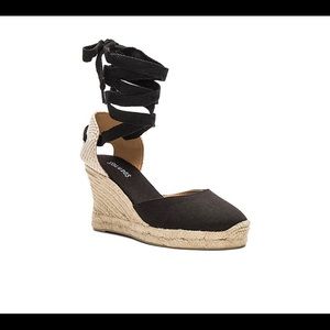Tall Wedge in Black Saludos Espadrille Sandal